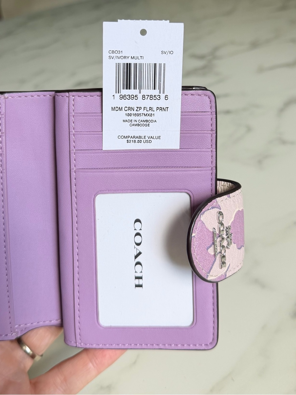 COACH Medium Corner Zip Wallet With Floral Print Ivory Purple Pink Multi CBO31 - Picture 11 of 12